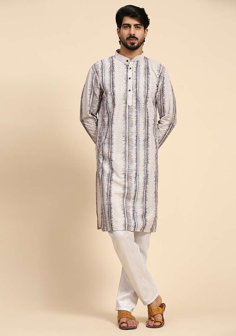 Multicolor Digital Print Viscose Cotton Kurta For Men - Indya
