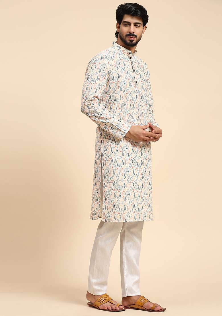 Multicolor Digital Print Viscose Cotton Kurta For Men - Indya