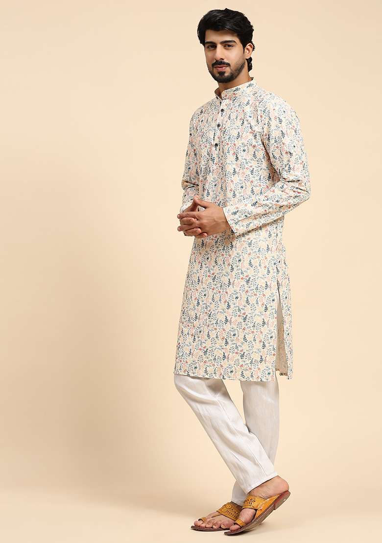 Multicolor Digital Print Viscose Cotton Kurta For Men - Indya