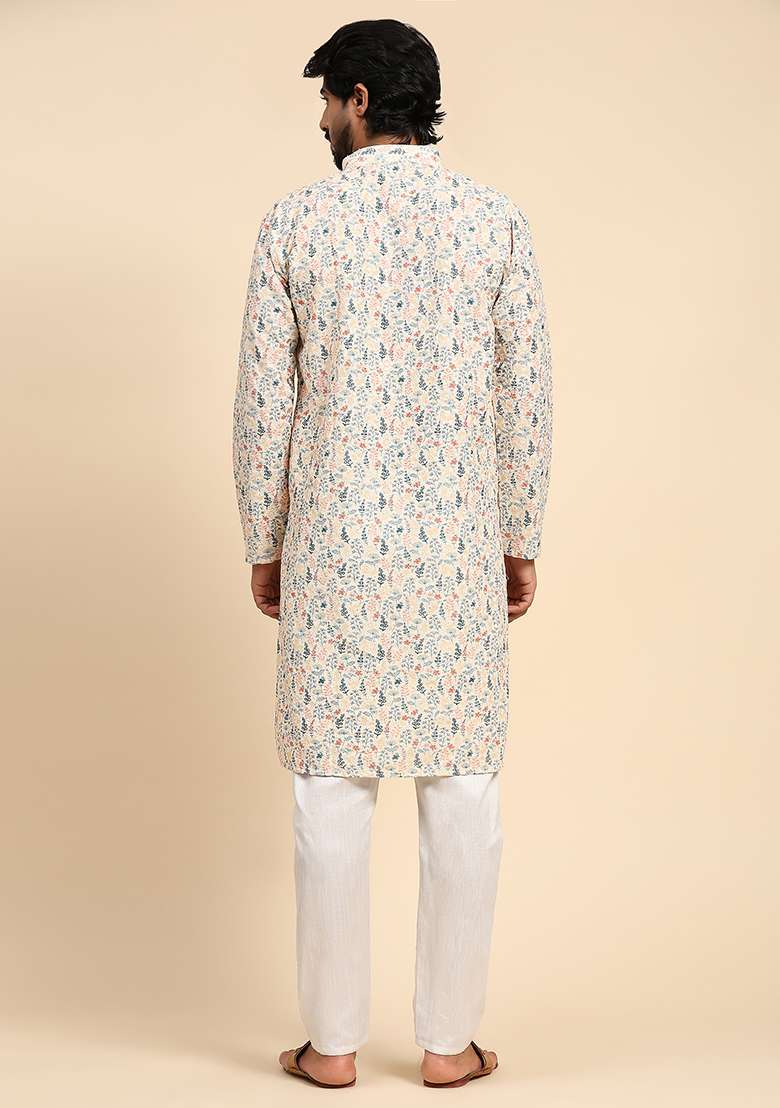 Multicolor Digital Print Viscose Cotton Kurta For Men - Indya