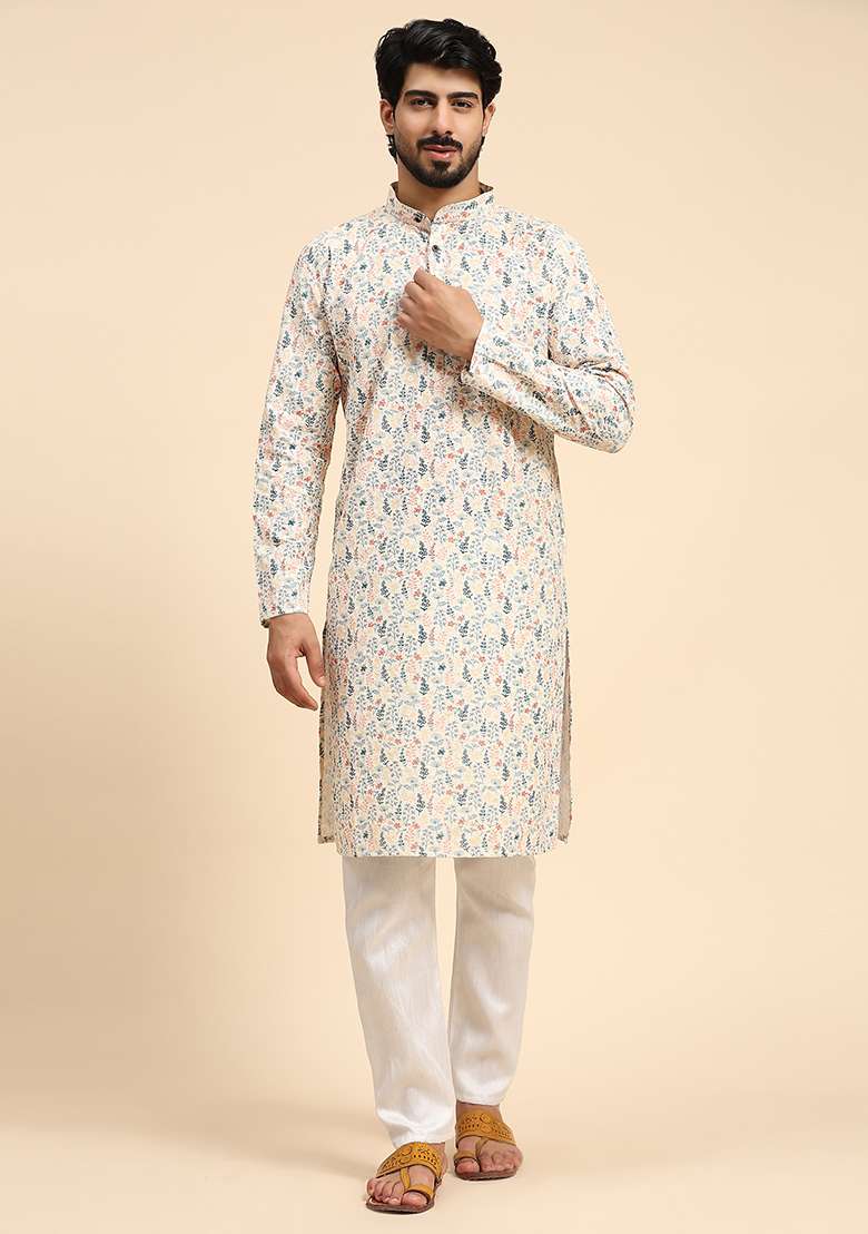 Multicolor Digital Print Viscose Cotton Kurta For Men - Indya