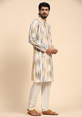 Multicolor Digital Print Viscose Cotton Kurta For Men