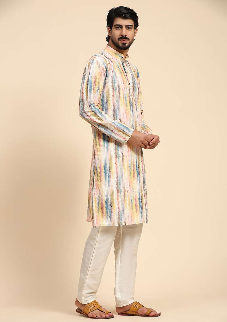 Multicolor Digital Print Viscose Cotton Kurta For Men - Indya