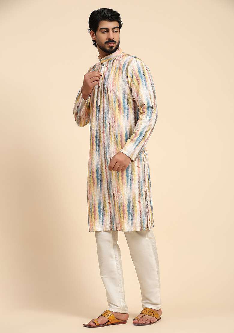 Multicolor Digital Print Viscose Cotton Kurta For Men - Indya