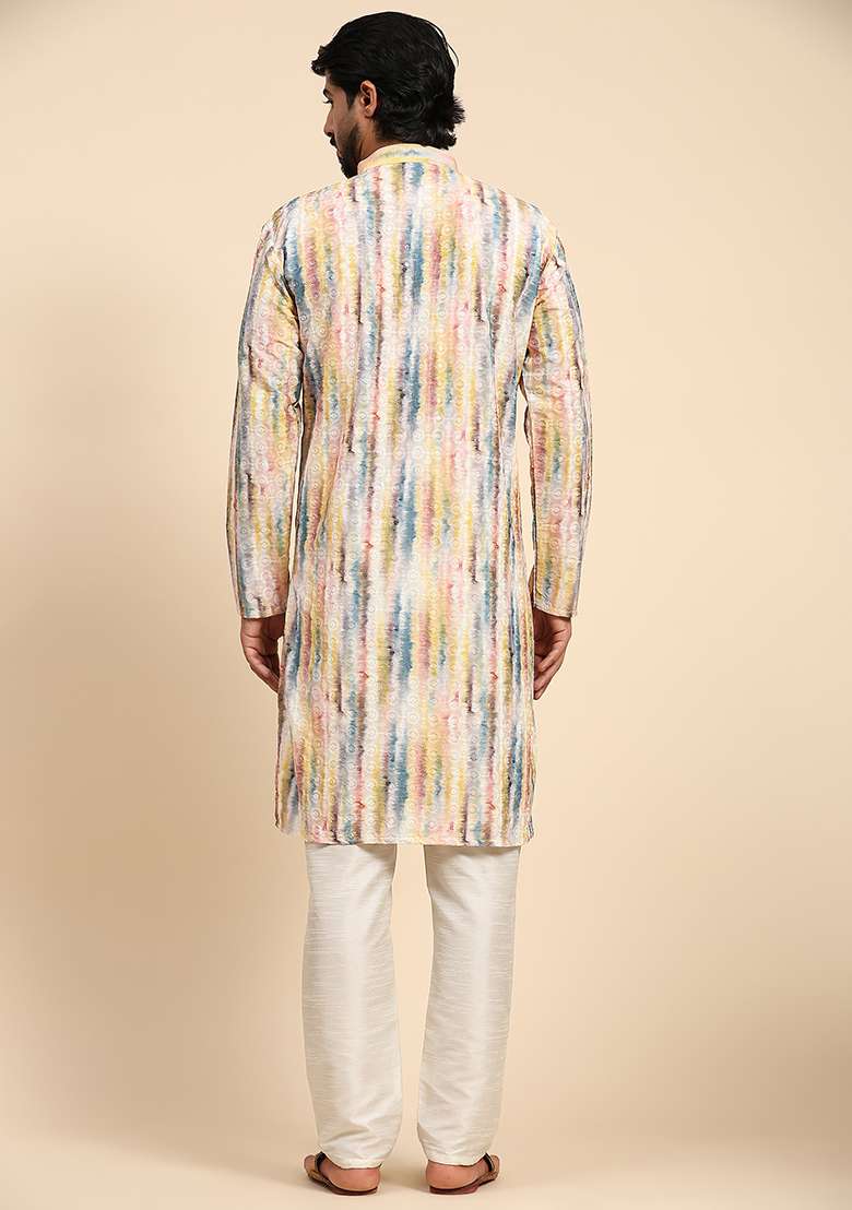 Multicolor Digital Print Viscose Cotton Kurta For Men - Indya