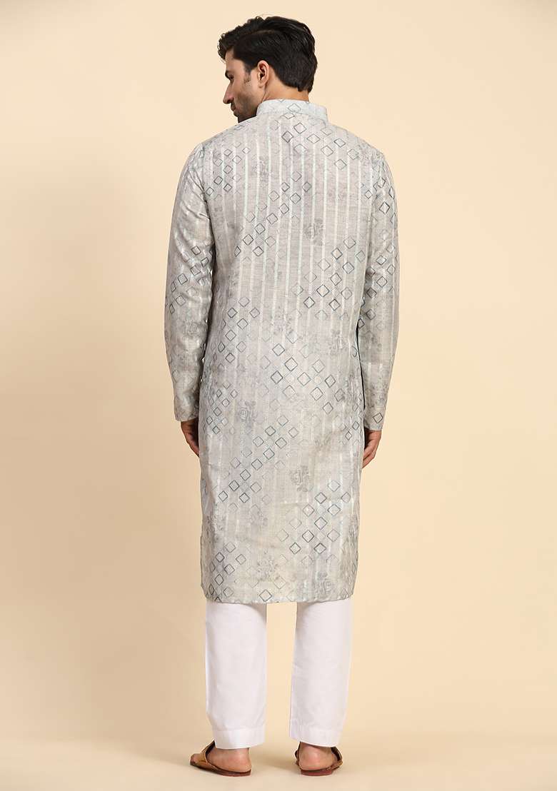 Grey Digital Print Cotton Kurta For Men - Indya