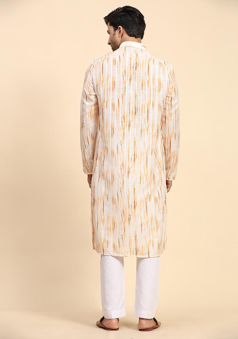 Yellow Digital Print Cotton Kurta For Men