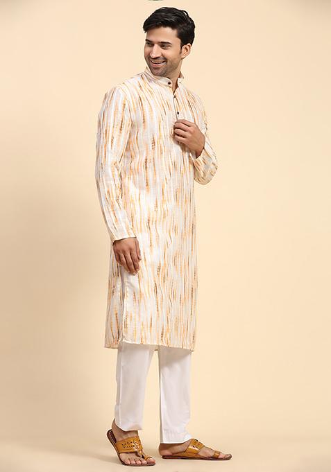 Yellow Digital Print Cotton Kurta For Men