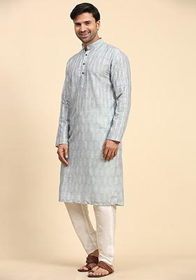 Grey Digital Print Cotton Kurta For Men