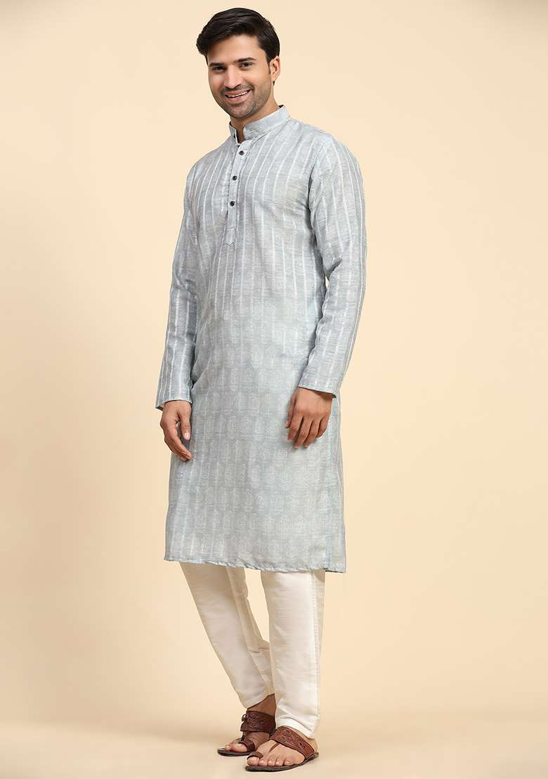 Grey Digital Print Cotton Kurta For Men - Indya