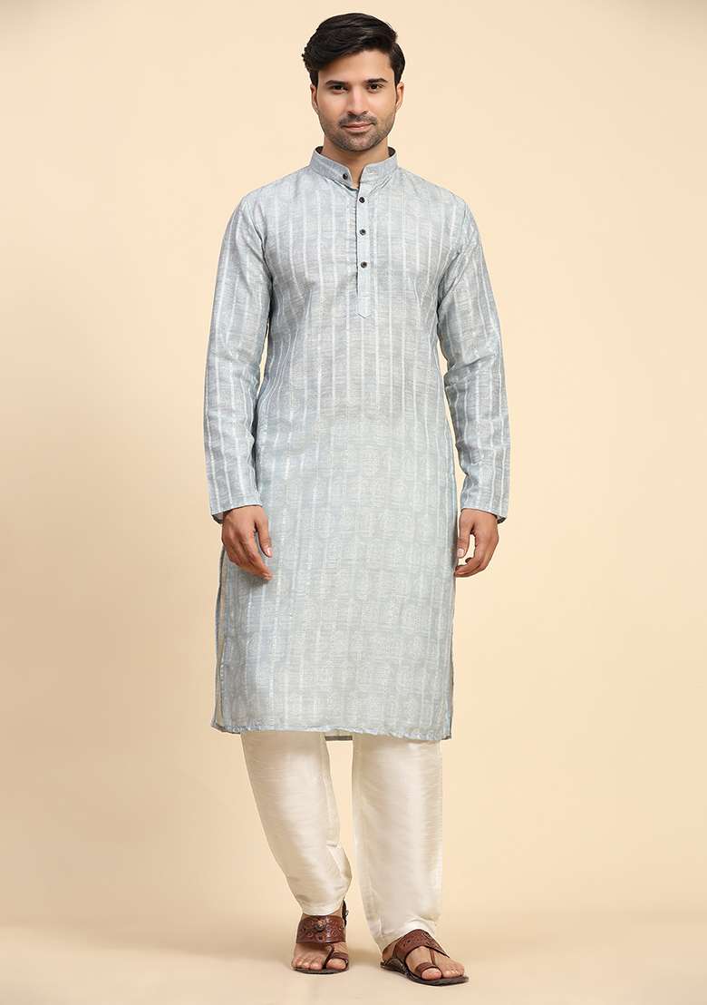 Grey Digital Print Cotton Kurta For Men - Indya