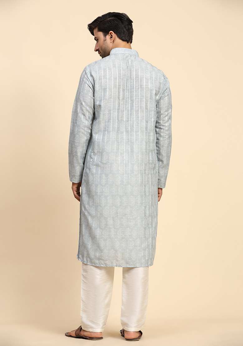 Grey Digital Print Cotton Kurta For Men - Indya