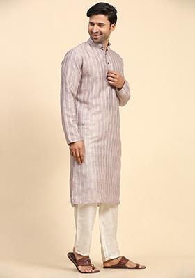 Dusty Pink Digital Print Cotton Kurta For Men
