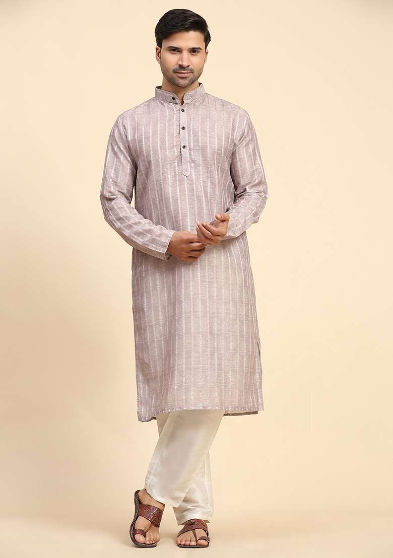 Dusty Pink Digital Print Cotton Kurta For Men - Indya