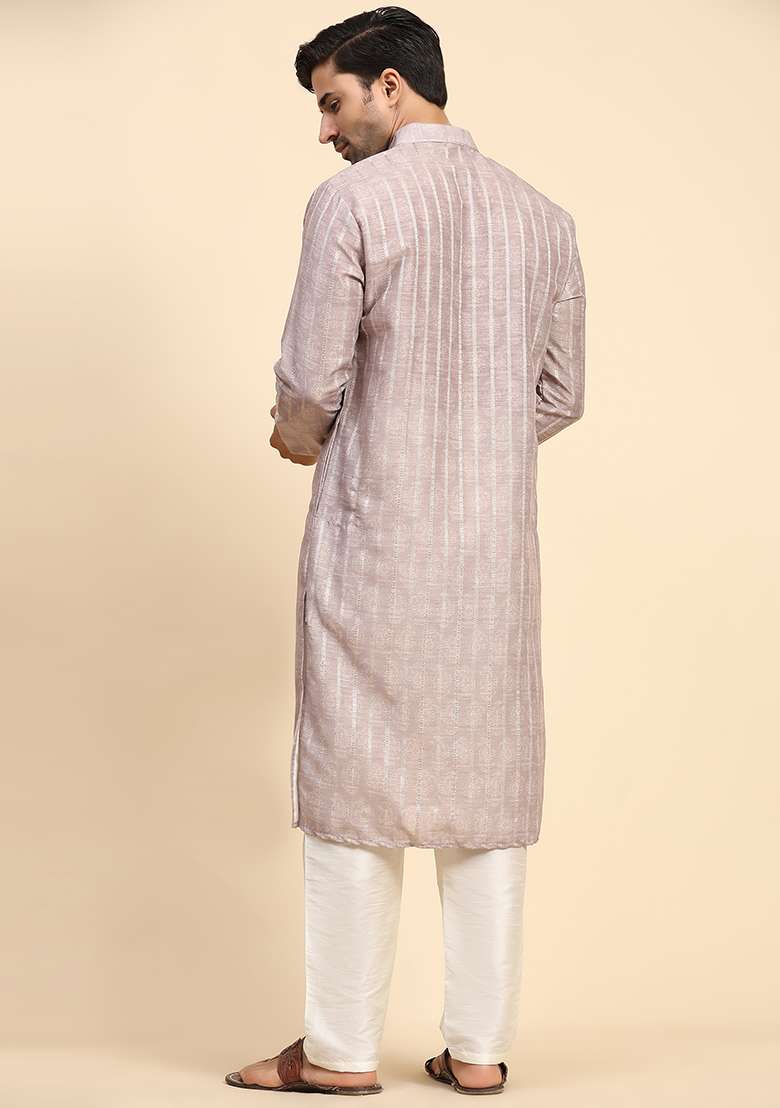 Dusty Pink Digital Print Cotton Kurta For Men - Indya