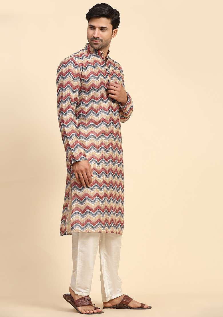 Multicolor Digital Print Cotton Kurta For Men - Indya