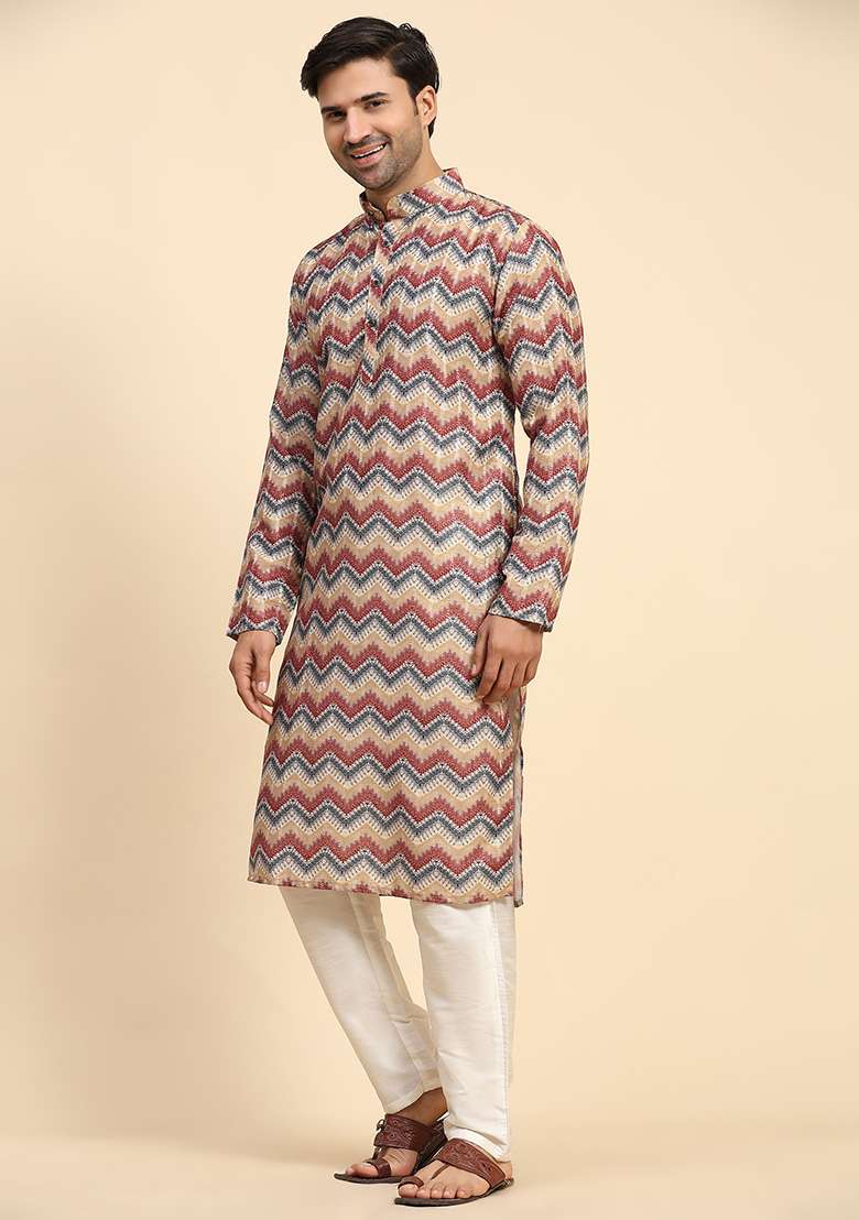 Multicolor Digital Print Cotton Kurta For Men - Indya