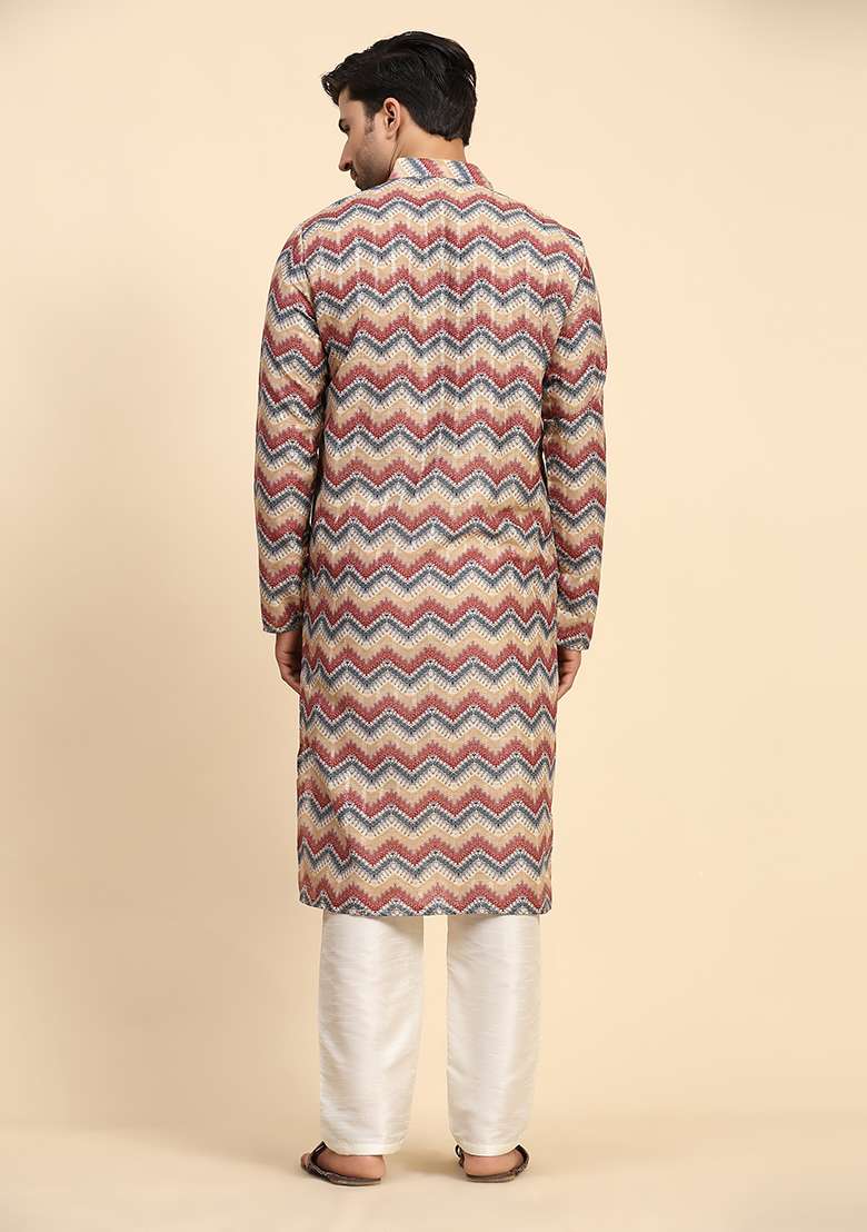 Multicolor Digital Print Cotton Kurta For Men - Indya