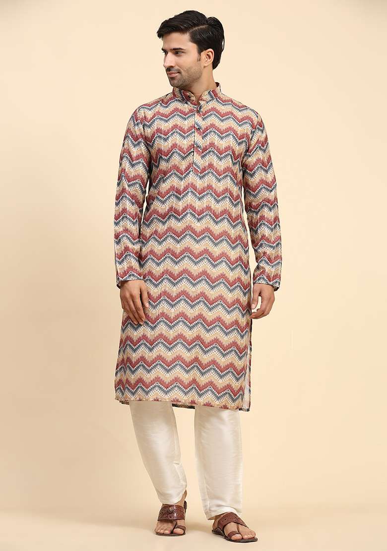 Multicolor Digital Print Cotton Kurta For Men - Indya