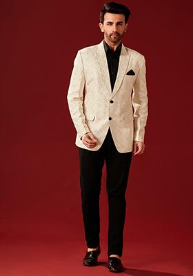 Rose Gold Printed Satin Kurta For Men