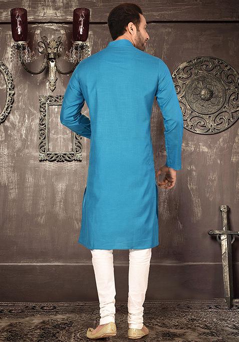 Firozi Solid Cotton Kurta Pyjama Set For Men