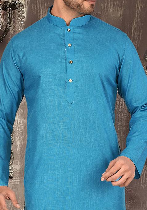 Firozi Solid Cotton Kurta Pyjama Set For Men
