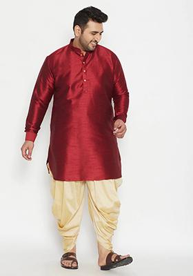 Maroon Solid Banglori Silk Kurta Pyjama Set For Men