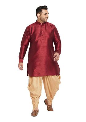 Maroon Solid Banglori Silk Kurta Pyjama Set For Men