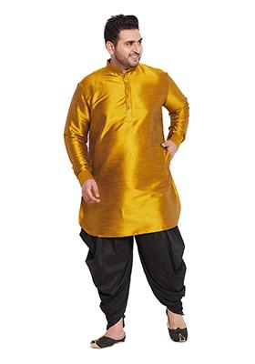 Mustard Solid Banglori Silk Kurta Pyjama Set For Men