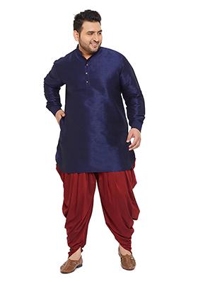 Navy Blue Solid Banglori Silk Kurta Pyjama Set For Men
