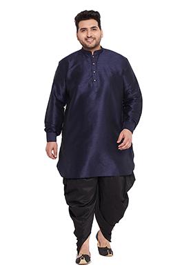 Navy Blue Solid Banglori Silk Kurta Pyjama Set For Men