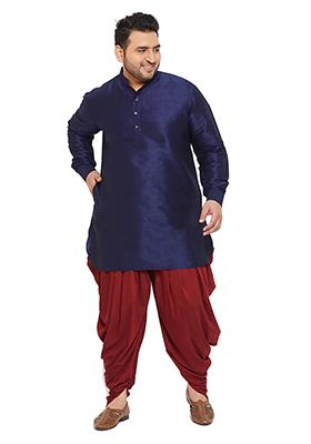 Navy Blue Solid Banglori Silk Kurta Pyjama Set For Men