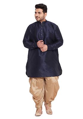 Navy Blue Solid Banglori Silk Kurta Pyjama Set For Men