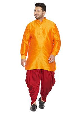 Yellow Solid Banglori Silk Kurta Pyjama Set For Men