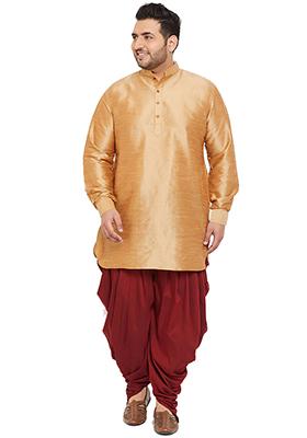 Golden Solid Banglori Silk Kurta Pyjama Set For Men