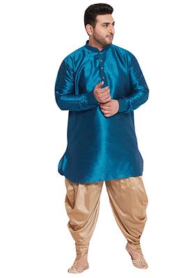 Teal Solid Banglori Silk Kurta Pyjama Set For Men