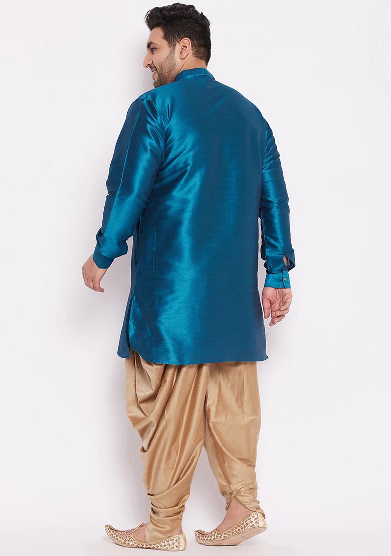 Teal Solid Banglori Silk Kurta Pyjama Set For Men