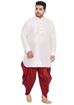 White Solid Banglori Silk Kurta Pyjama Set For Men