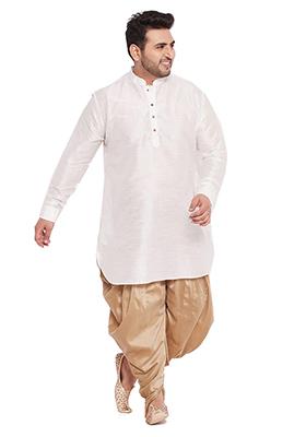 White Solid Banglori Silk Kurta Pyjama Set For Men