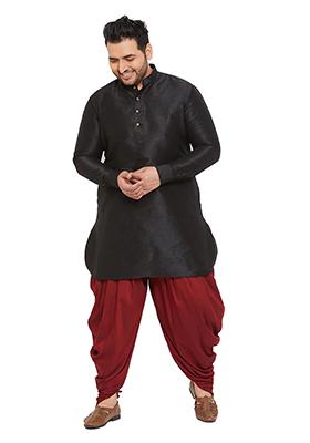 Black Solid Banglori Silk Kurta Pyjama Set For Men