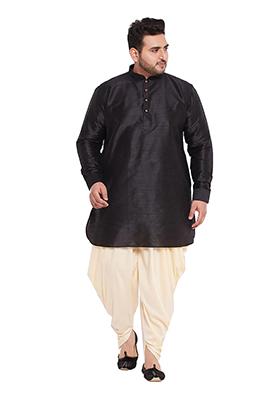 Black Solid Banglori Silk Kurta Pyjama Set For Men