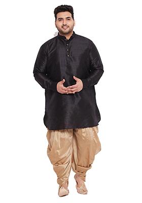 Black Solid Banglori Silk Kurta Pyjama Set For Men