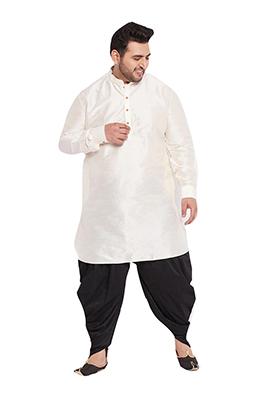 Off White Solid Banglori Silk Kurta Pyjama Set For Men