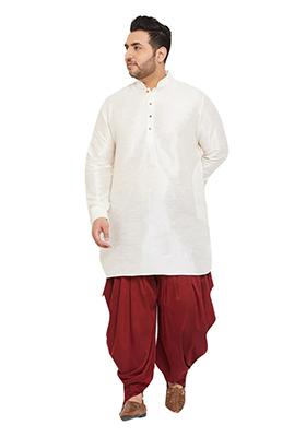 Off White Solid Banglori Silk Kurta Pyjama Set For Men