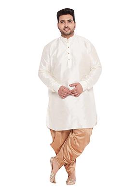 Off White Solid Banglori Silk Kurta Pyjama Set For Men
