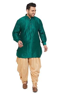 Teal Solid Banglori Silk Kurta Pyjama Set For Men