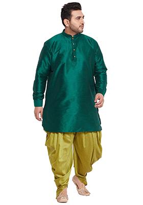 Teal Solid Banglori Silk Kurta Pyjama Set For Men