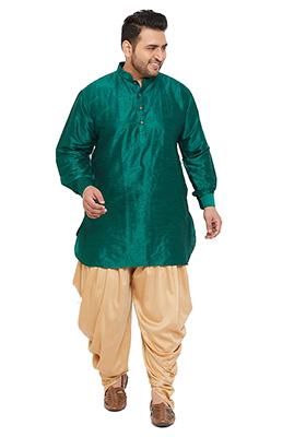 Teal Solid Banglori Silk Kurta Pyjama Set For Men