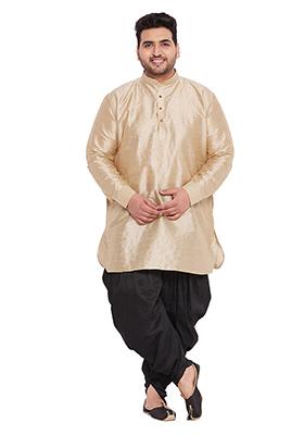 Cream Solid Banglori Silk Kurta Pyjama Set For Men