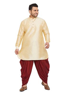 Cream Solid Banglori Silk Kurta Pyjama Set For Men
